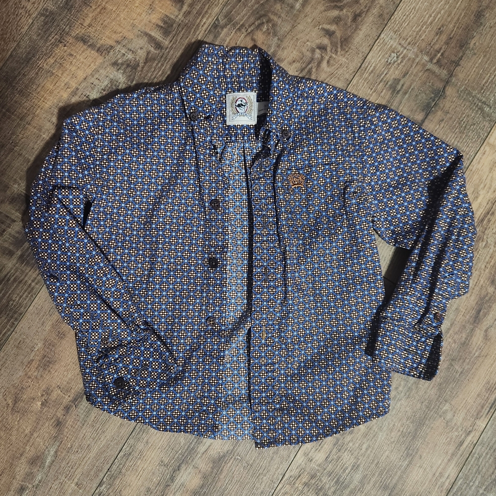 Cinch Kids Blue and Orange Button Down Shirt